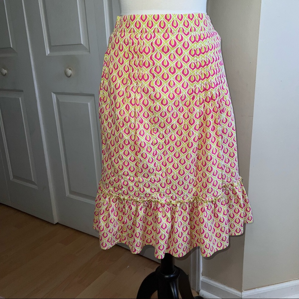 Lilly Pulitzer Peach/Green Pintuck, white lined Elastic Waist MIDI Skirt - Picture 7 of 14